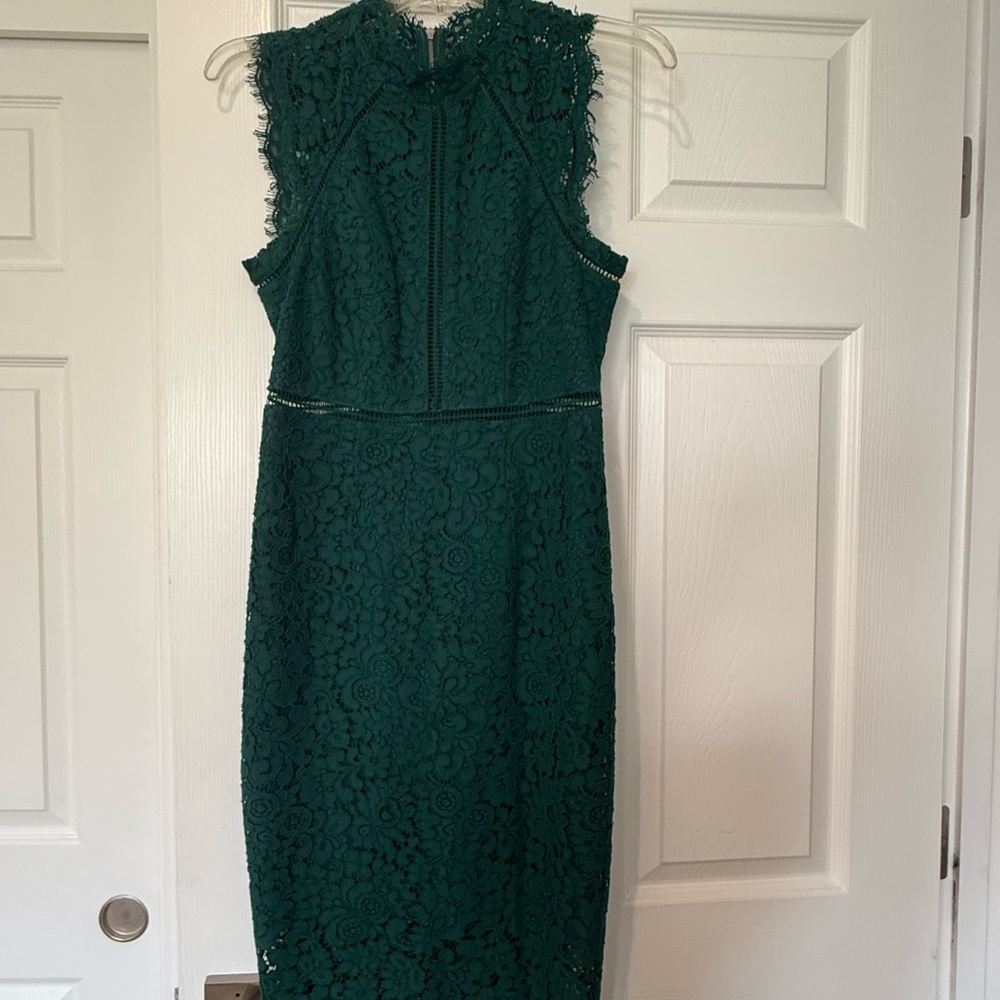 Bardot Green Sheath Midi Dress Mock Neck Sleeveless